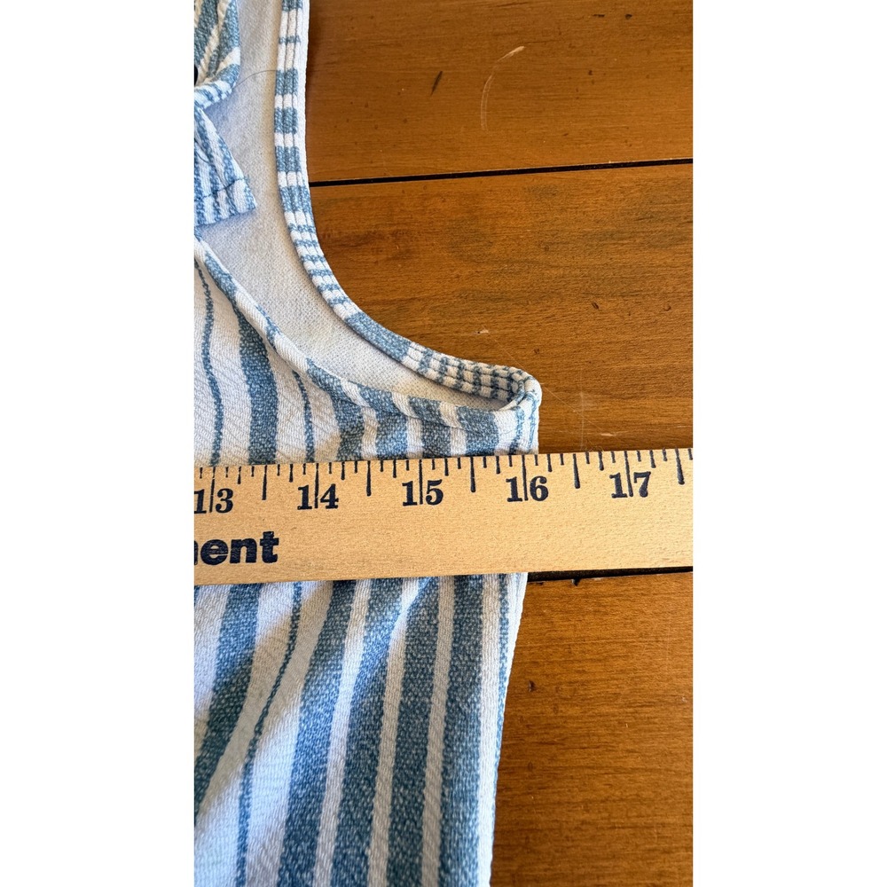 Coastal Blue White Striped Sleeveless Nautical Mini Shift Sun Dress Medium - Picture 5 of 8